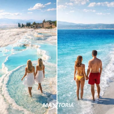 Pamukkale and Salda Lake from Side White Travertines and Turquoise Waters