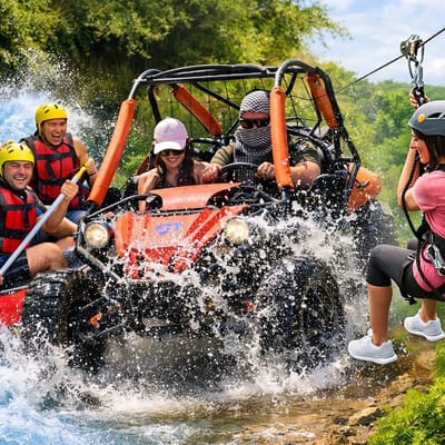 Spływ pontonowy po kanionie Koprulu w Antalyi, safari buggy i wycieczka tyrolką
